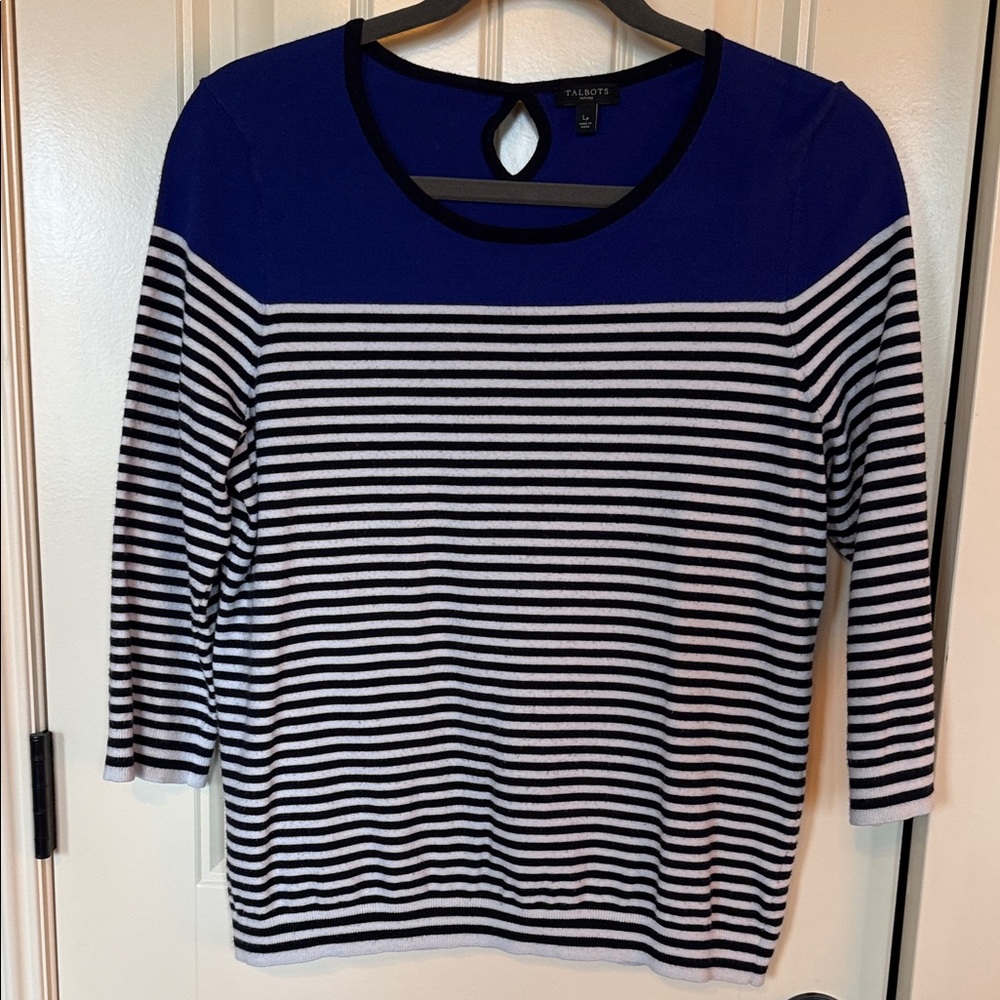 Talbots Royal Blue and Navy Striped Long Sleeve Top